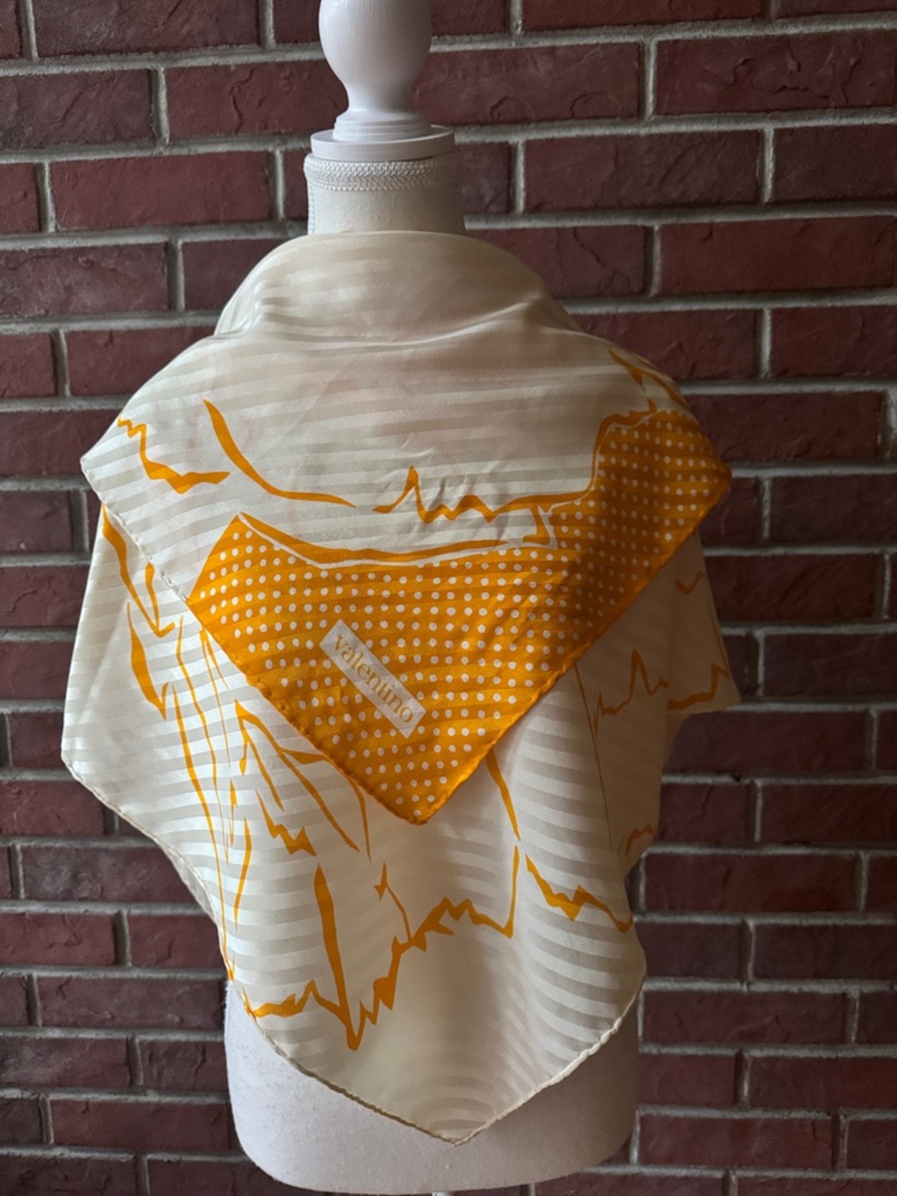 Valentino Cream and Yellow Floral Silk Signed Hand-rolled Scarf 34”x34”